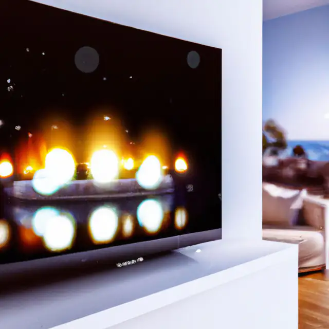 Wide electric fire glowing on a white media wall next to a TV